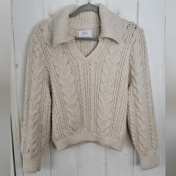 Zara Other - Zara Cream Soft Cable Knit Chunky V Neck Sweater